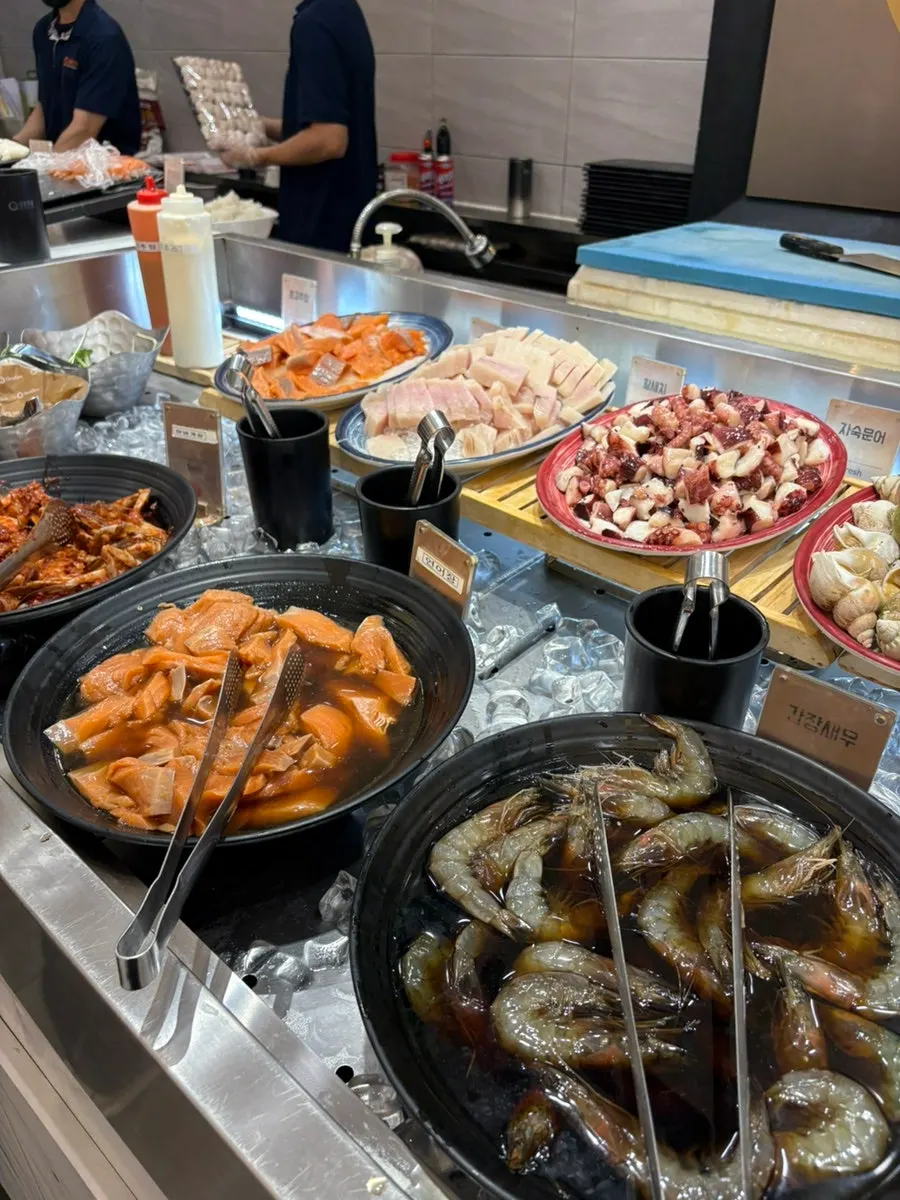 Food gathered from the seafood corner