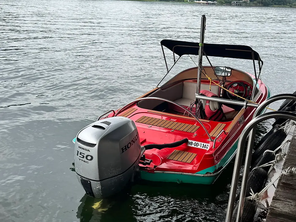 Boat on the Bukhangang River in front of the campsite