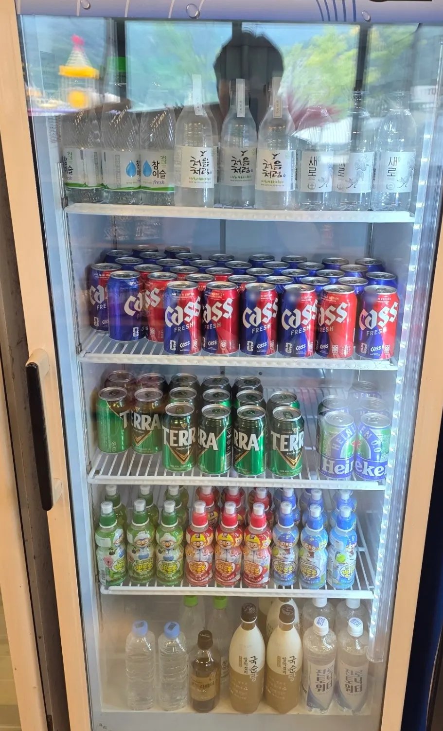 Store items displayed in a long vertical row