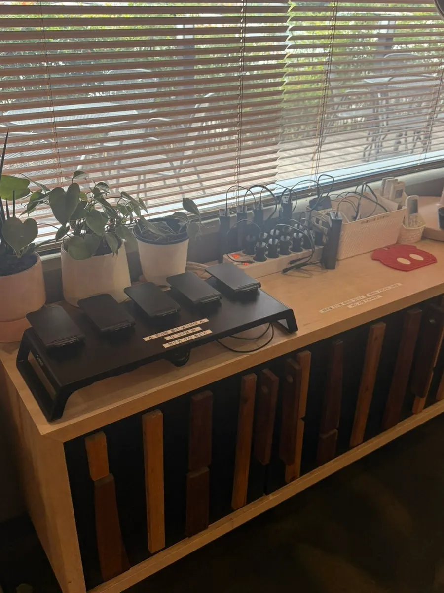 Phone charger set up at the entrance