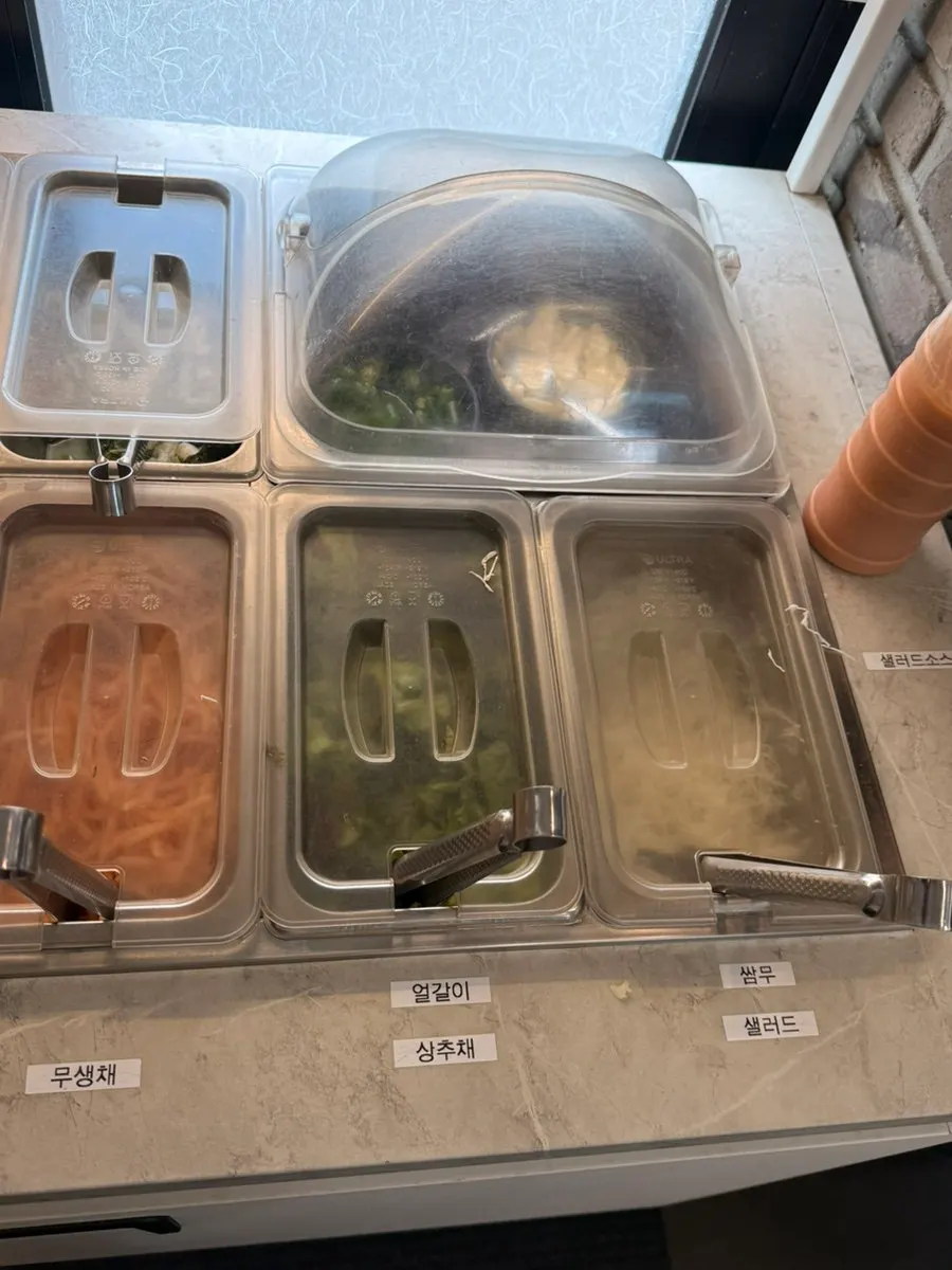 Bean sprouts and spicy radish salad at the self-serve bar