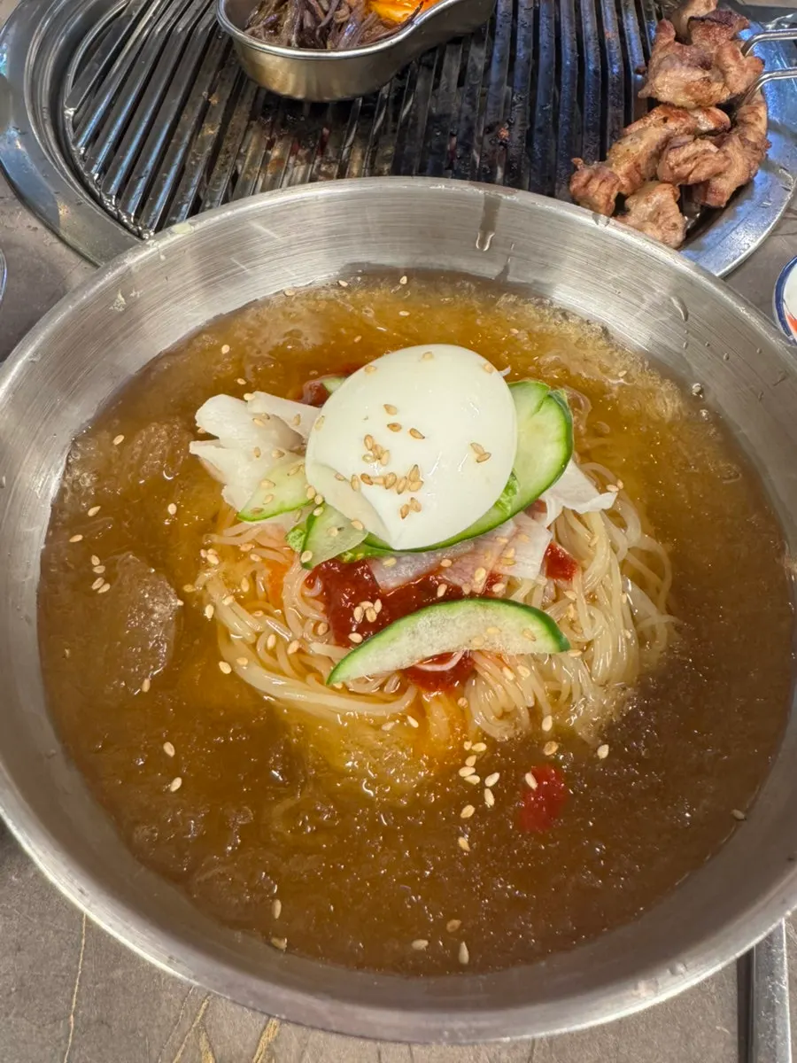 Pork neck with myeongi namul