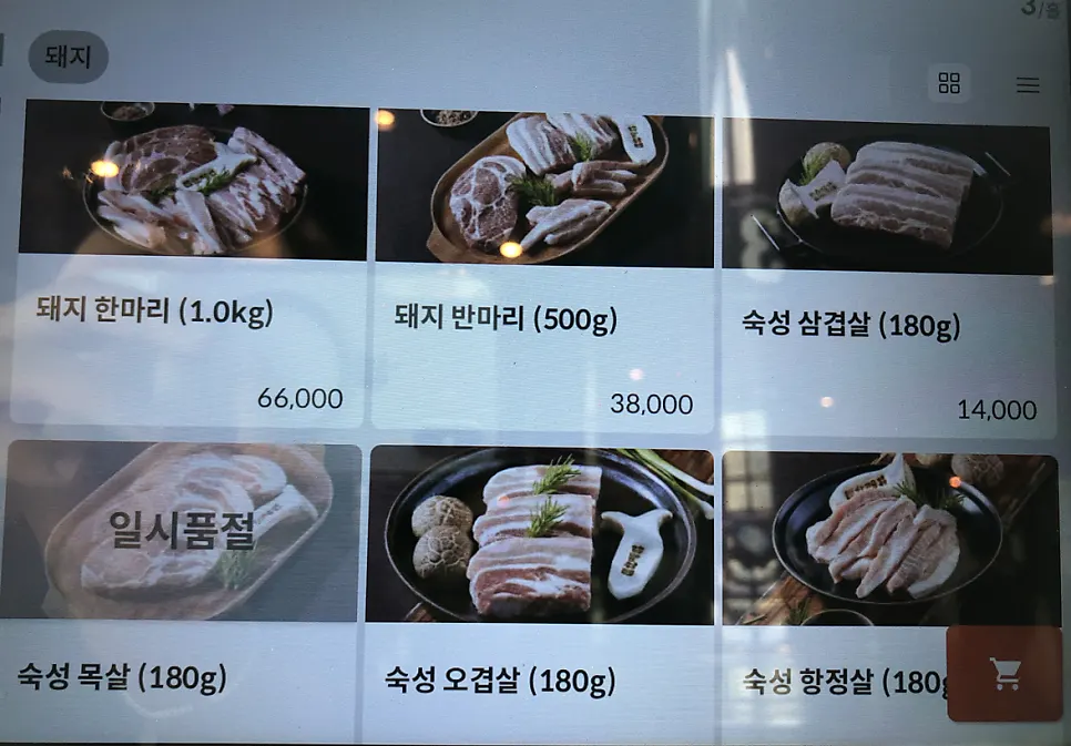 Menu board with prices by cut