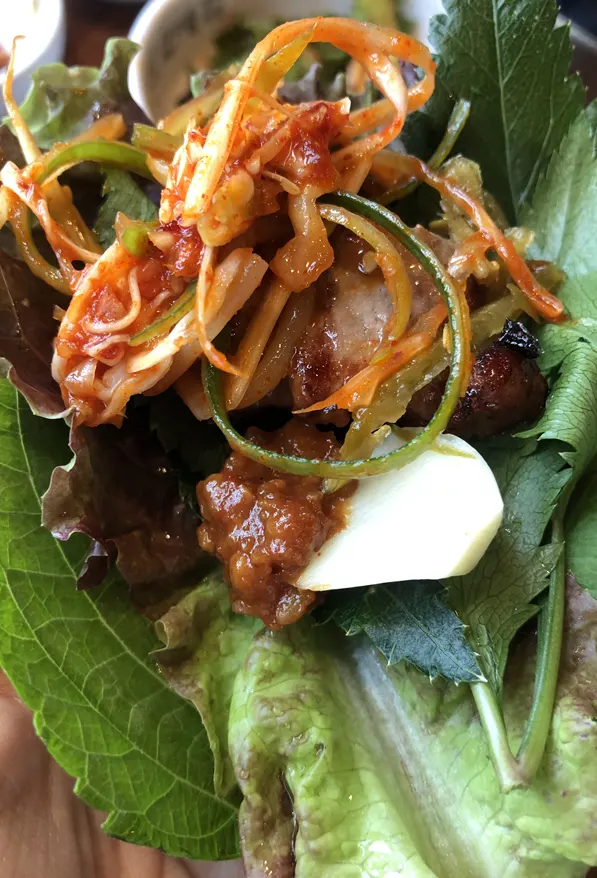 Cross-section of grilled pork belly