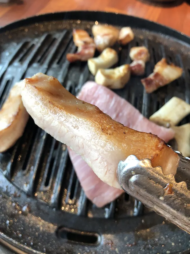 Chewy grilled pork jowl and outer skirt