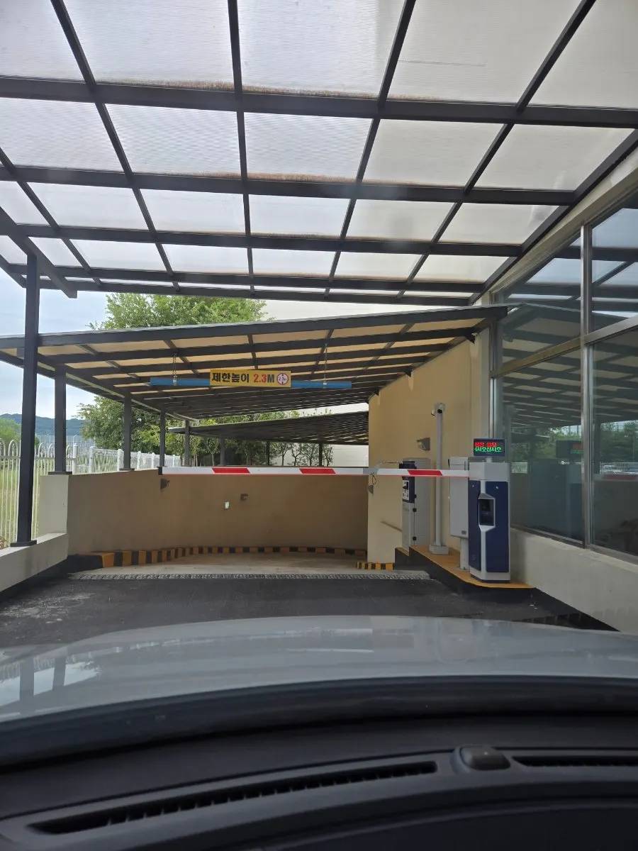 Parking entrance on the right side of the building