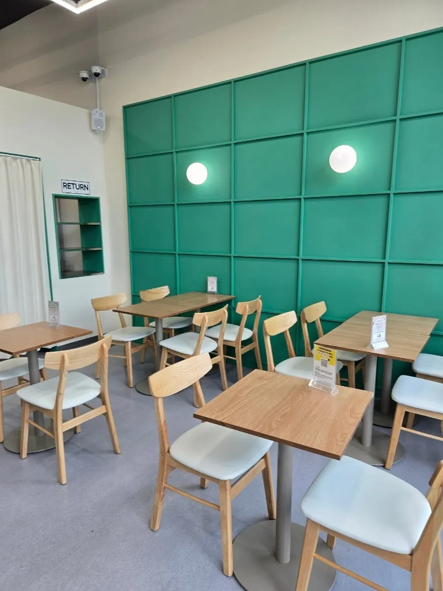 Restaurant seating by large windows