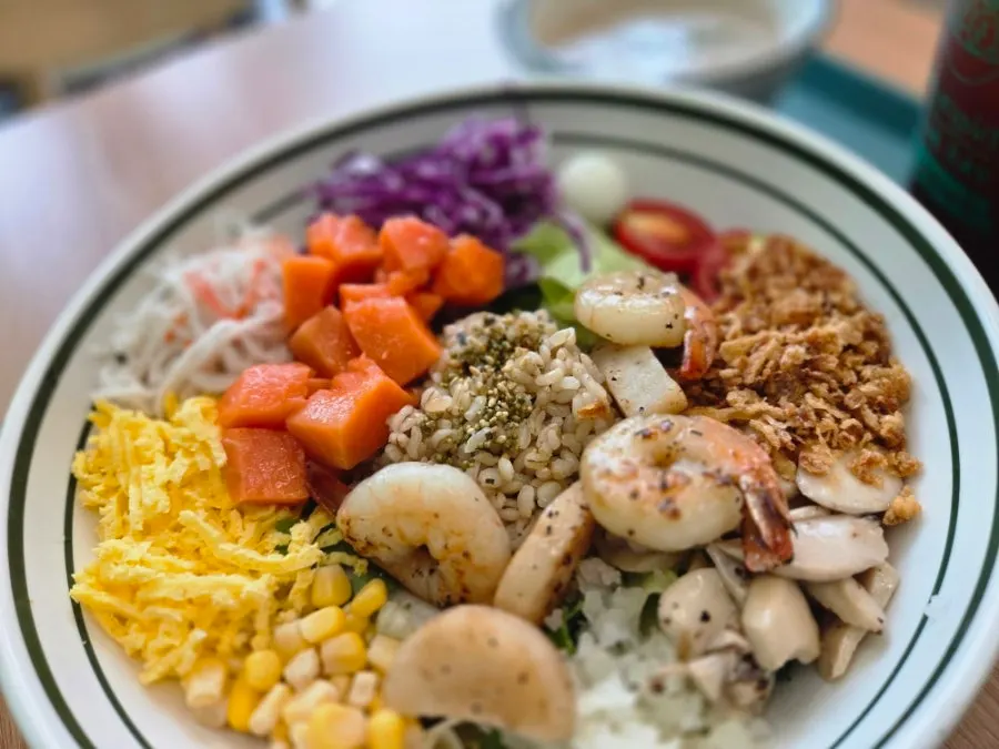 Seafood poke topped with seafood