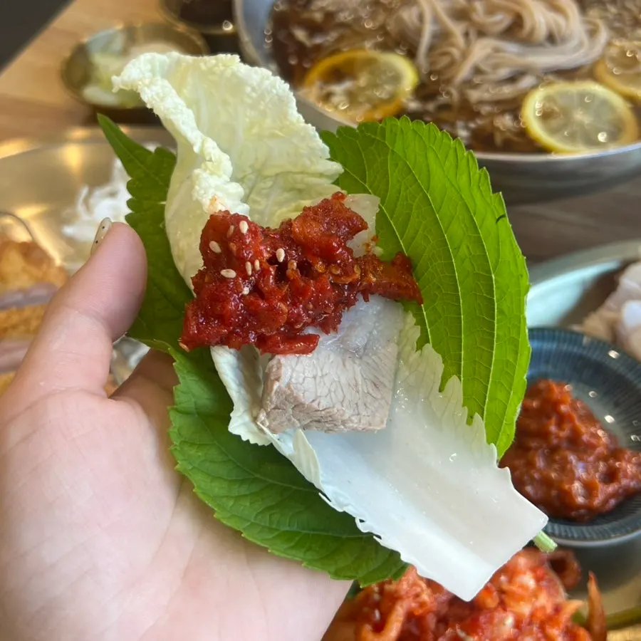 Perilla leaves, napa cabbage, and lettuce for wraps