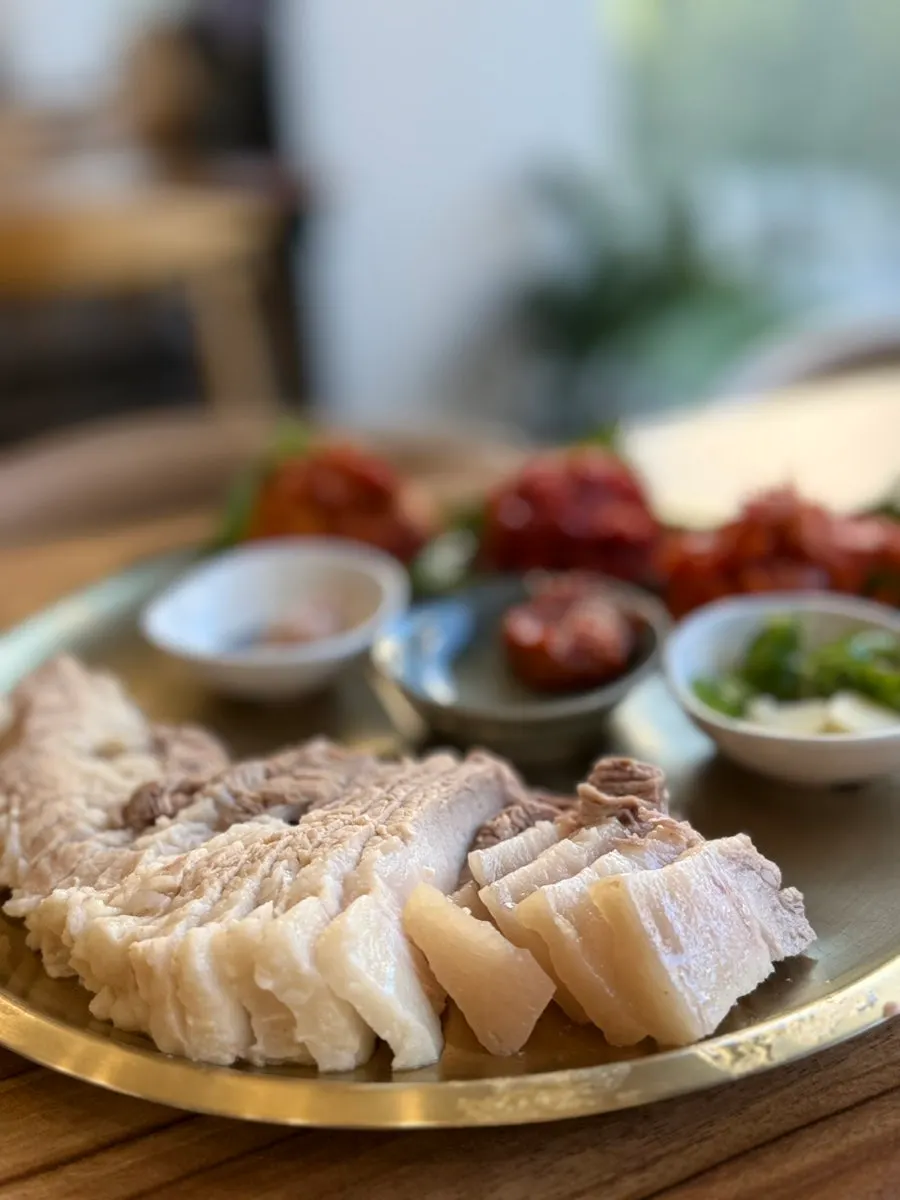 Close-up of tender boiled bossam pork