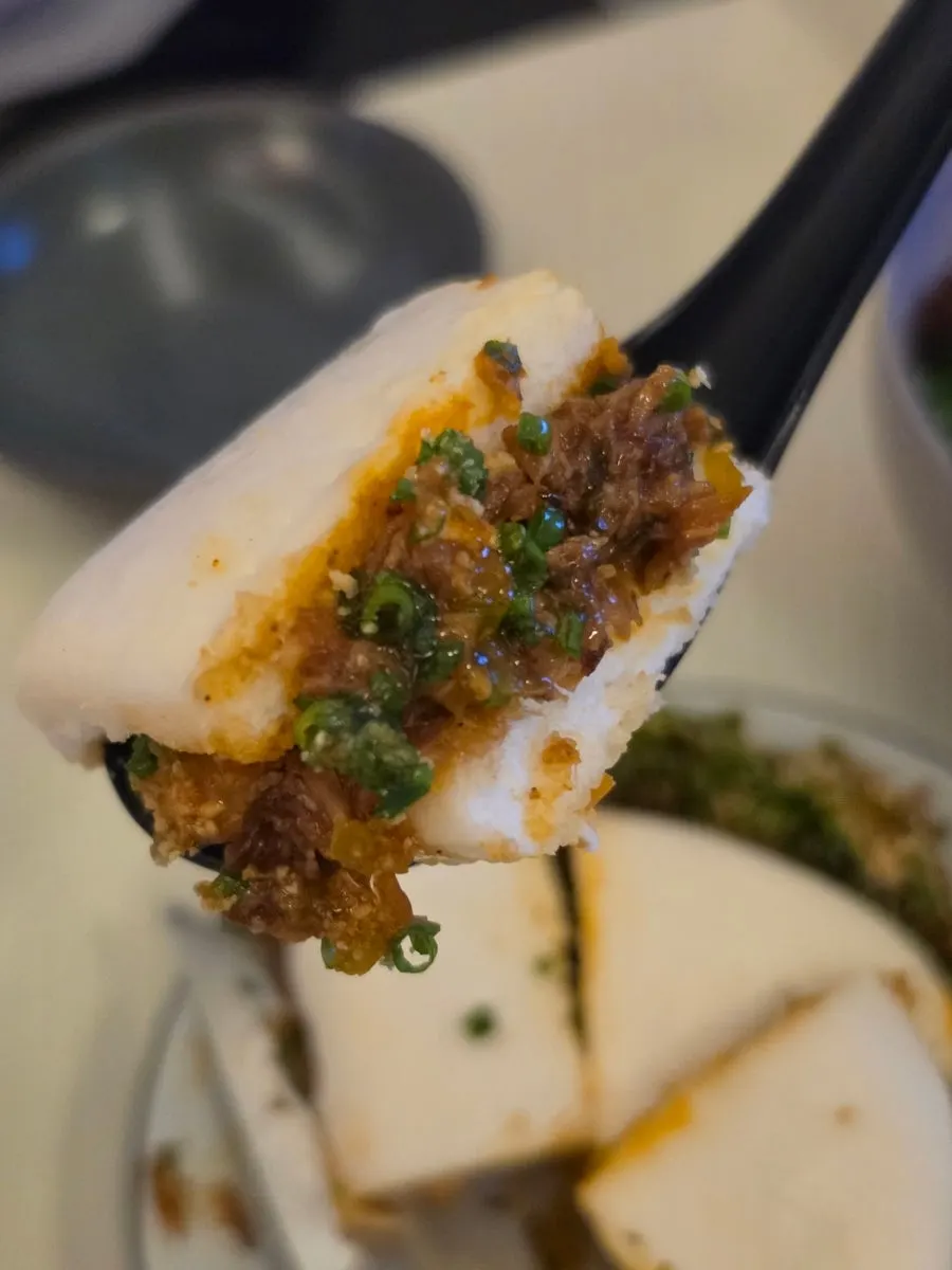 Classic bao cut into pieces to eat