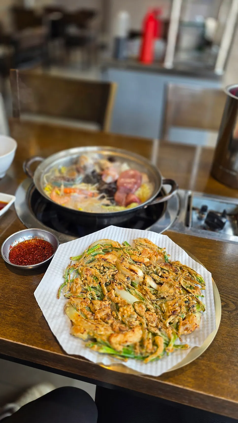 Golden-fried tasting-size seafood pajeon