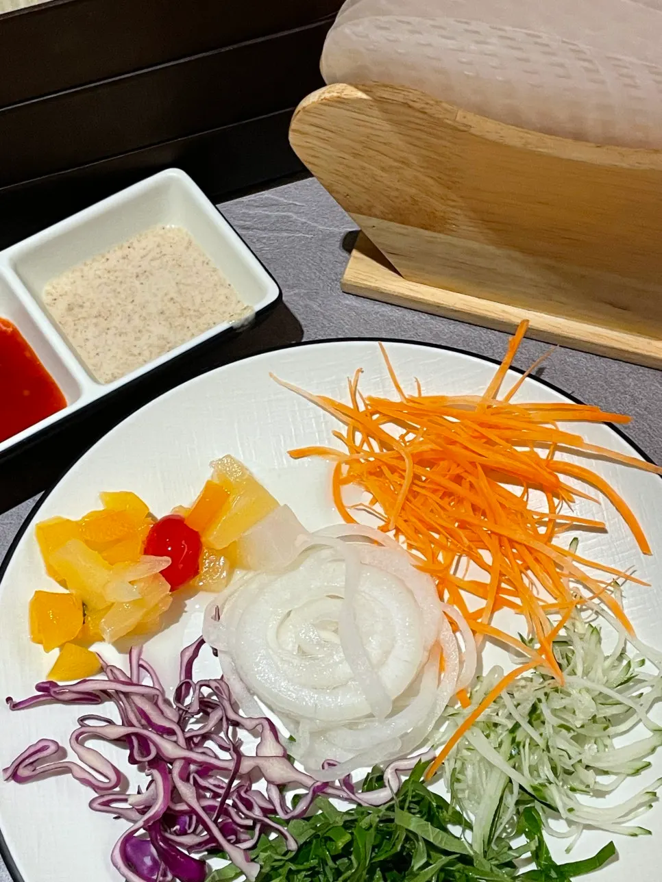 Meat and vegetables cooked together in shabu-shabu