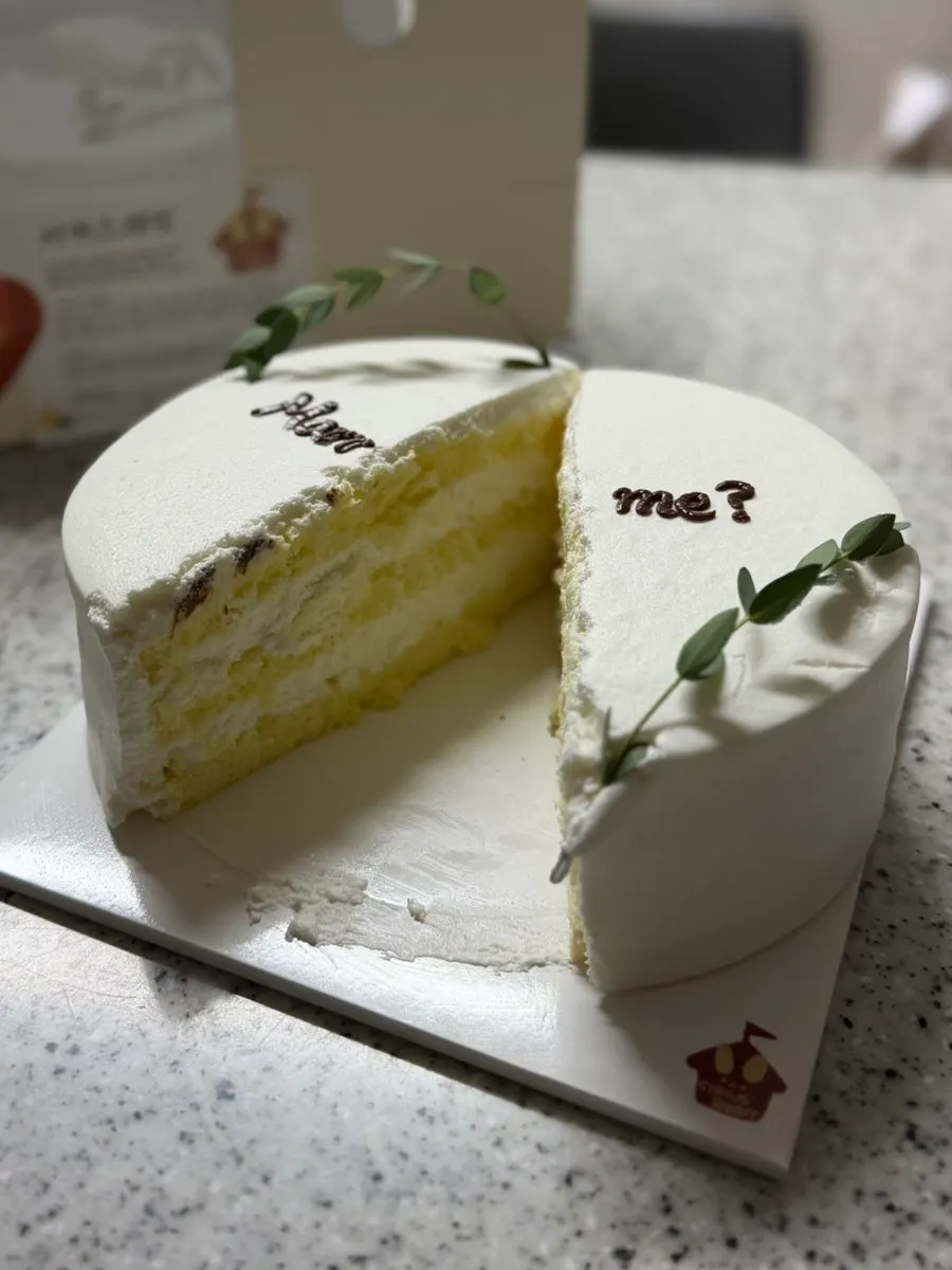 Cross-section of the milk flavor cake showing sponge and cream layers