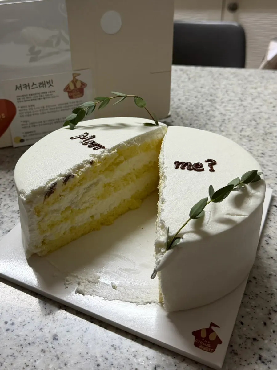 Cut section of the diagonal eucalyptus cake left after the proposal