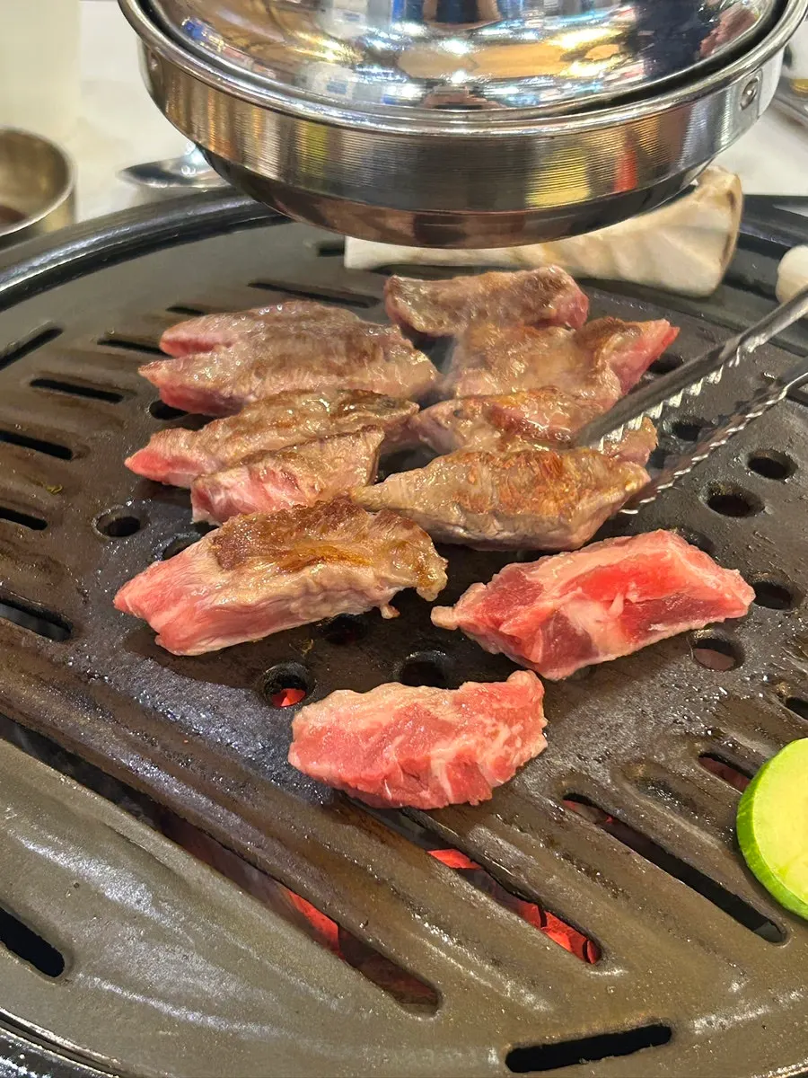 Close-up of galbi cooking