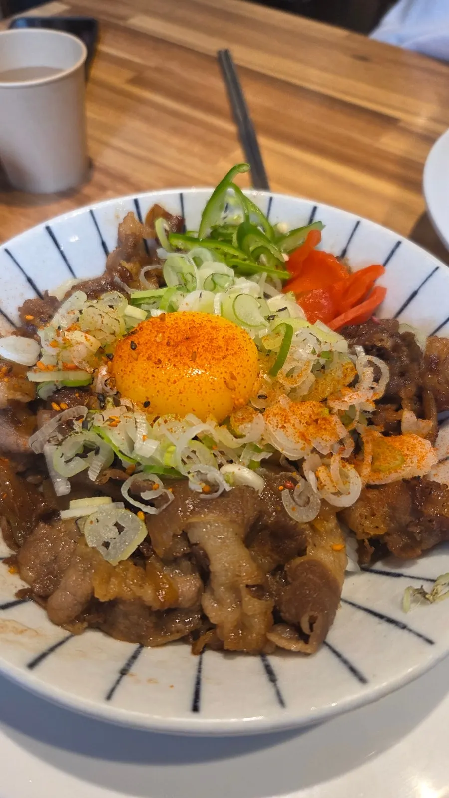 Gyudon rice bowl with an onsen egg