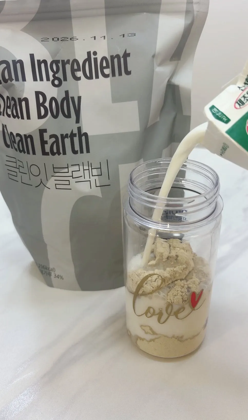 A cup of shake prepared as a breakfast substitute