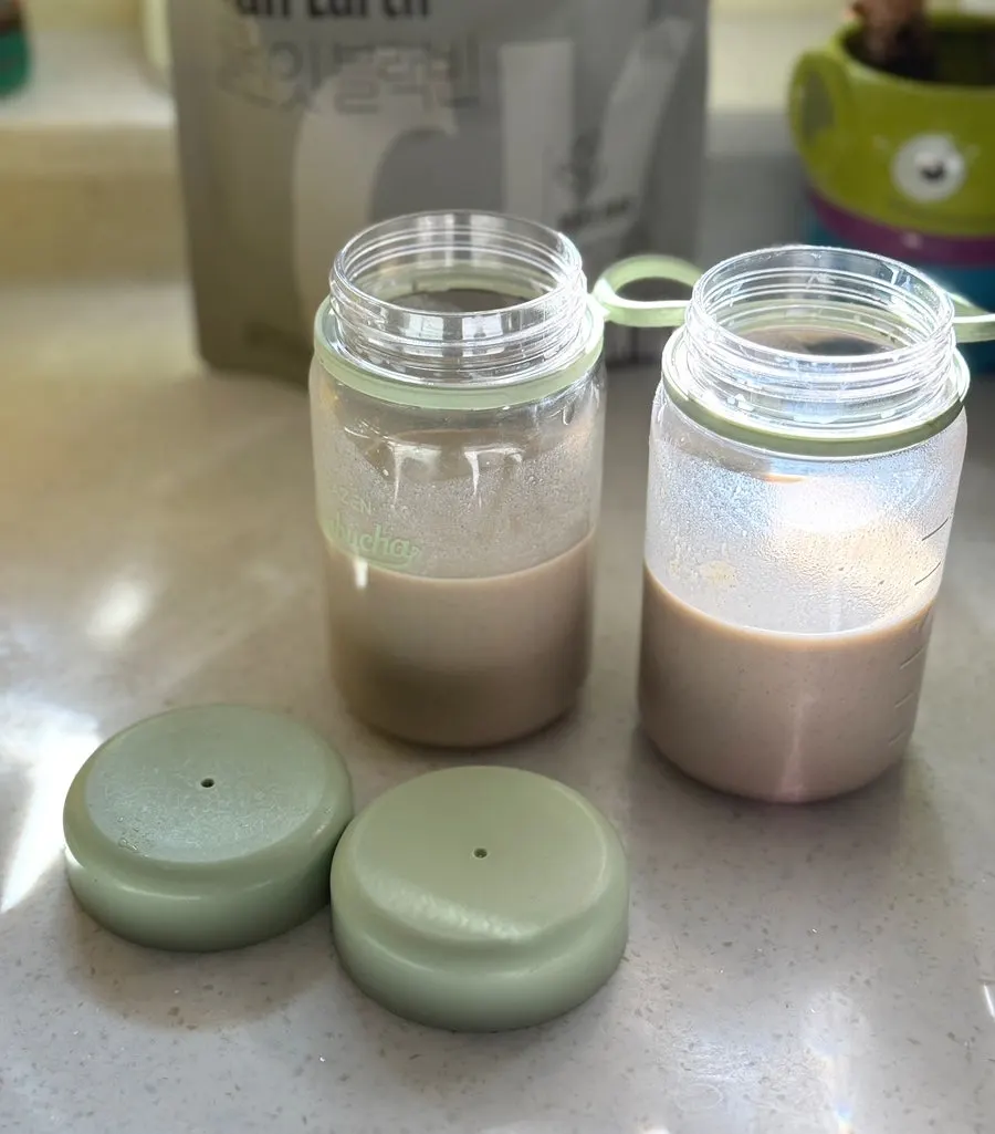 Morning routine of a baked egg and a cup of bean powder