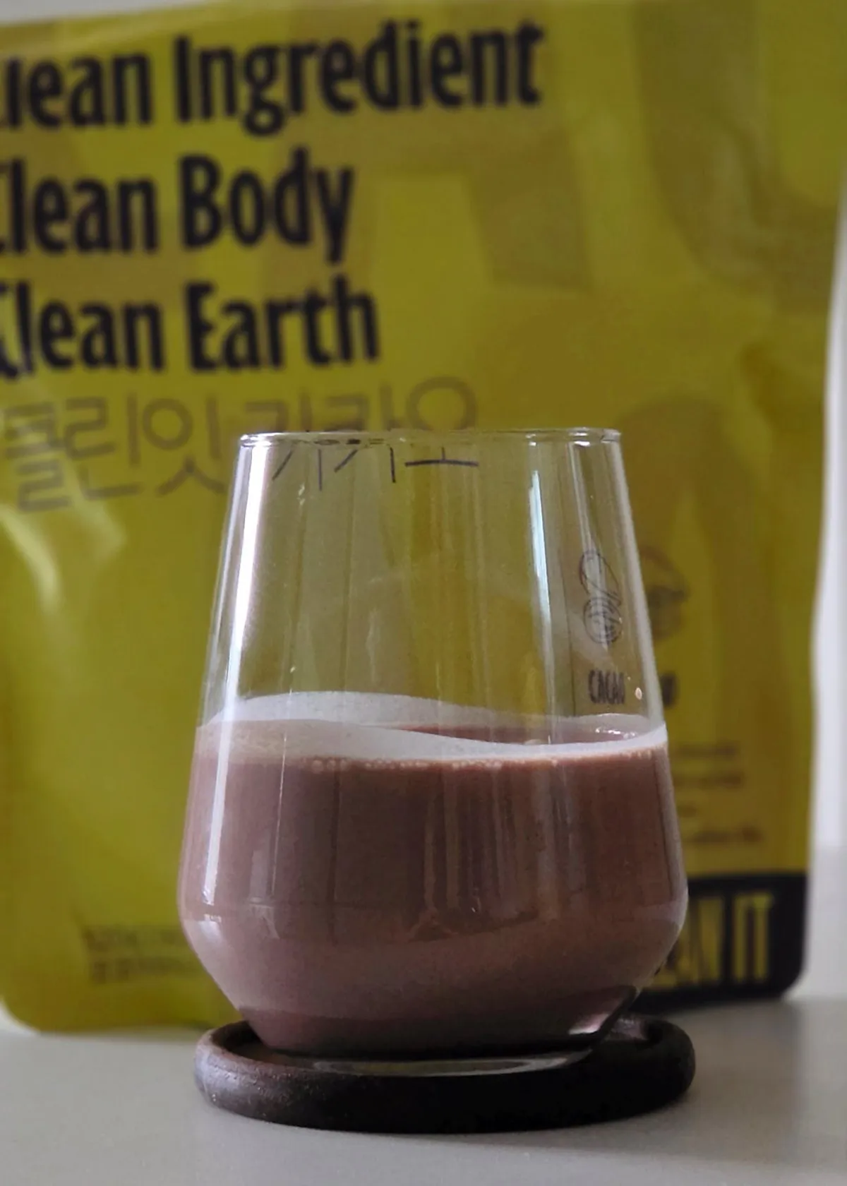 Cacao protein shake shaken with milk