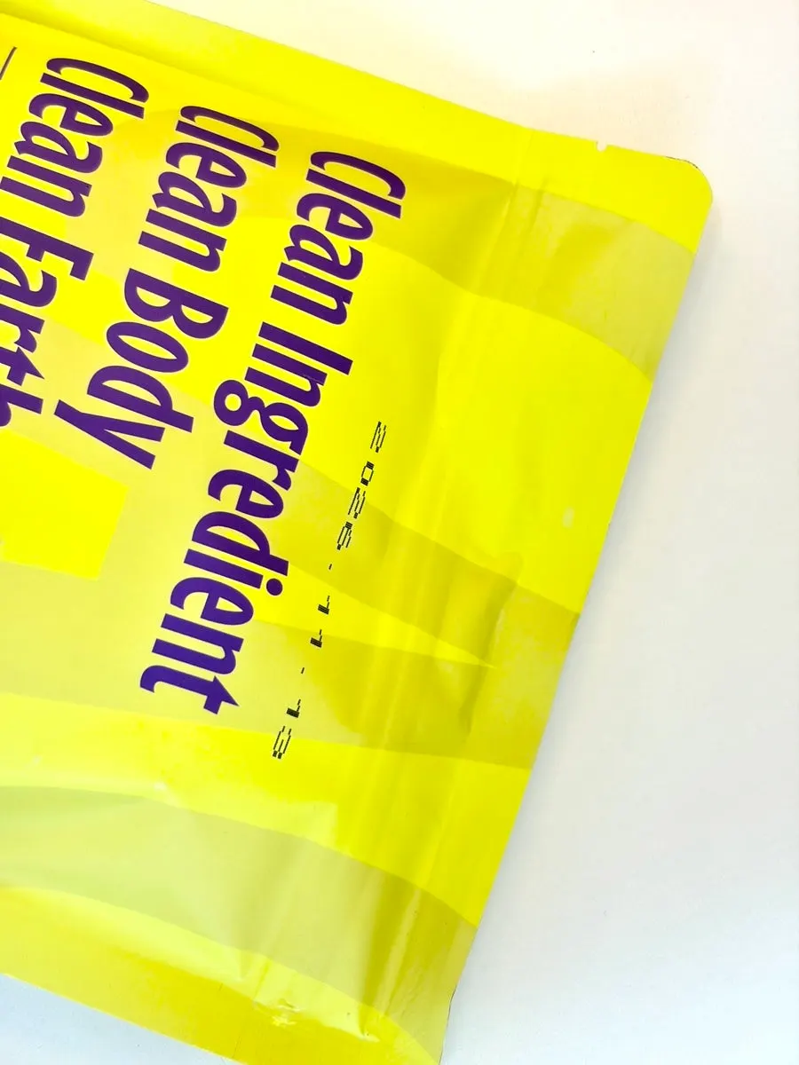 Protein shake packaging with a resealable zip-bag opening