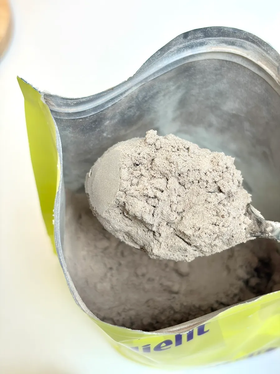 Protein powder and spoon taken out to try right away