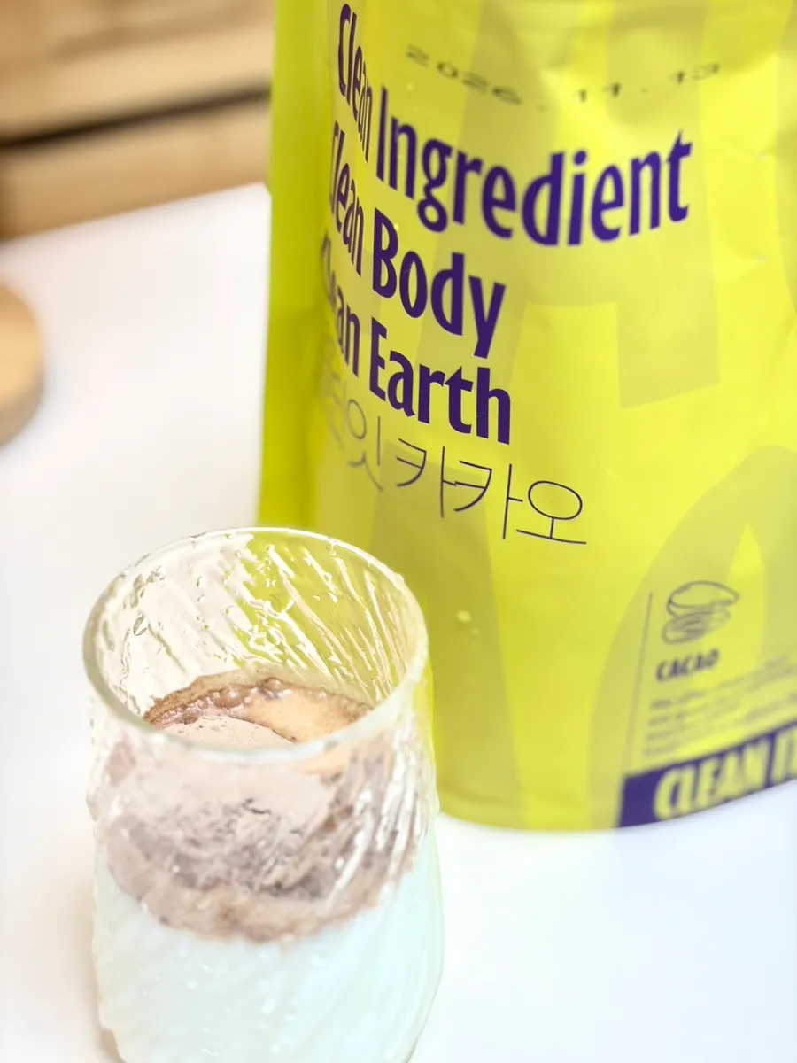 Tasting shot of the protein shake with its clean cacao scent