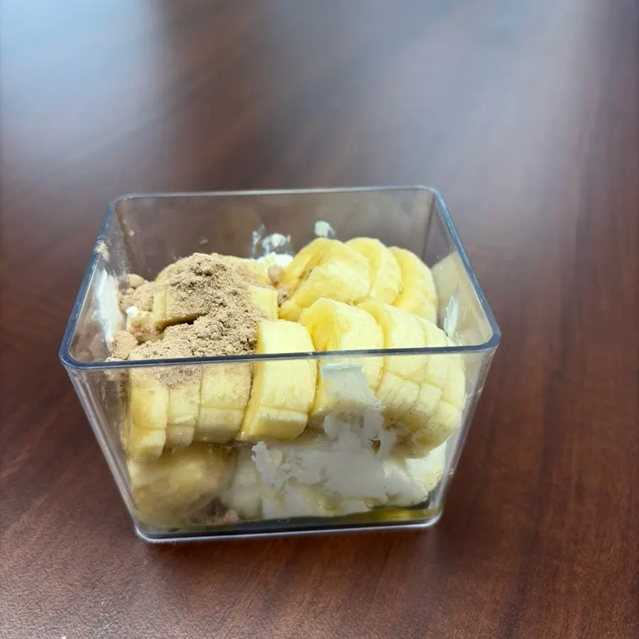 Protein yogurt mixed into a thick chocolate yogurt texture
