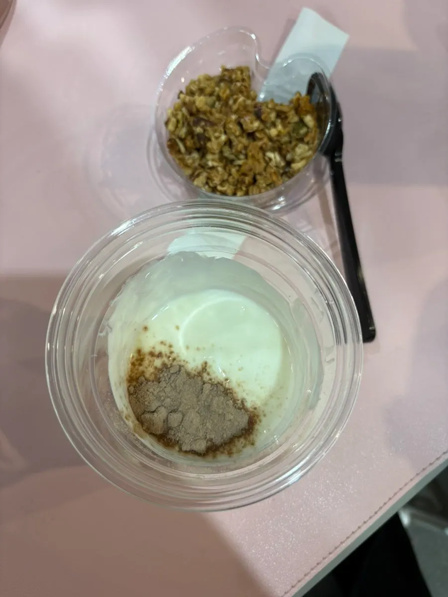 Cocoa protein mixed into yogurt combo