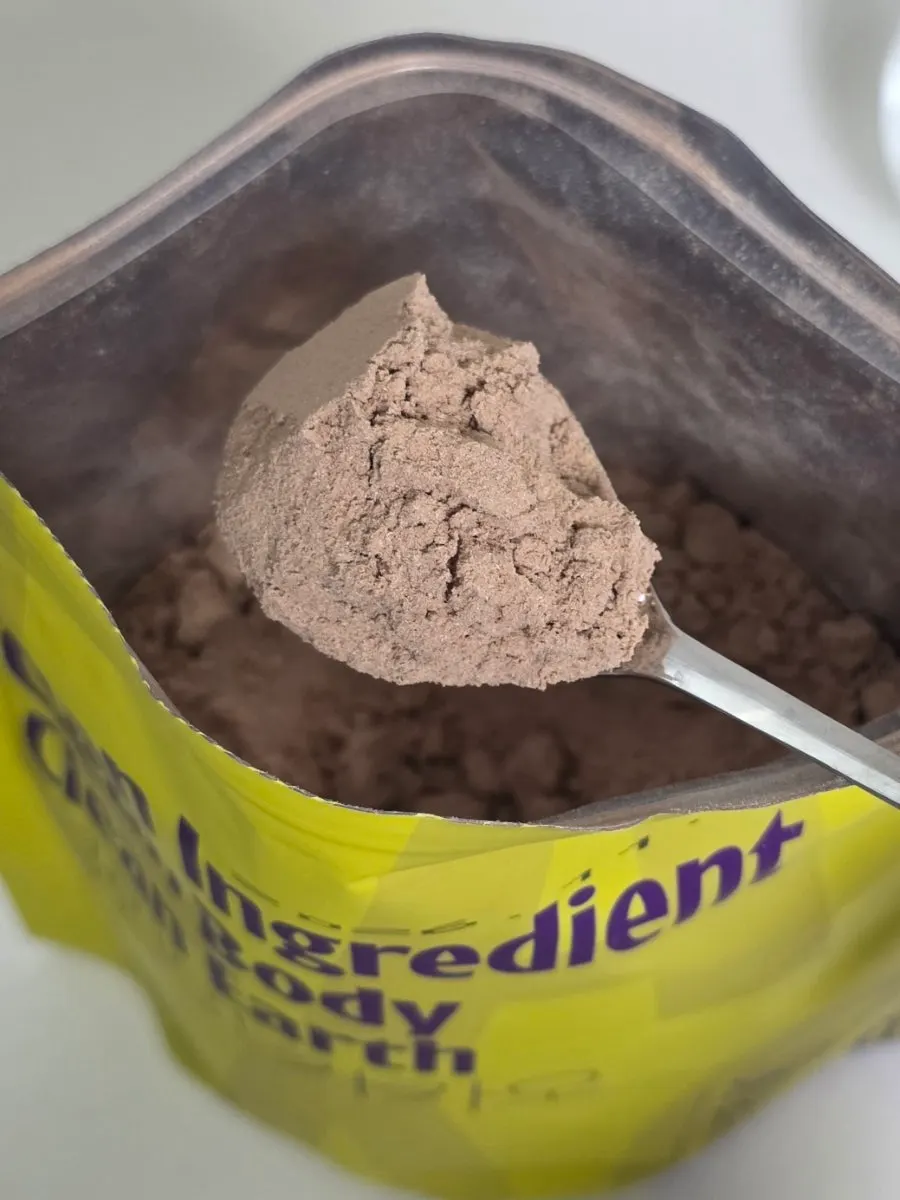 Fine-textured chocolate-colored plant protein powder