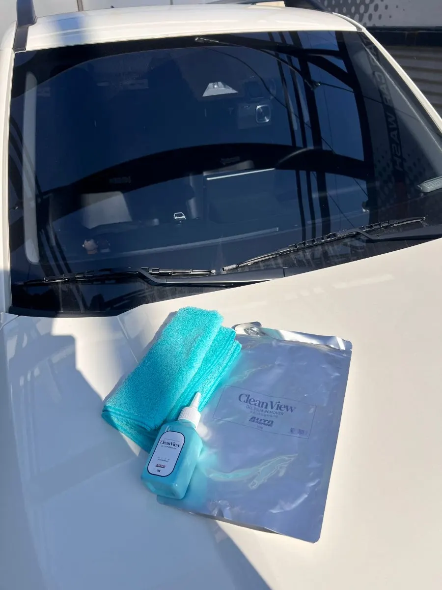Vehicle glass checked for visibility changes after using oil-film remover