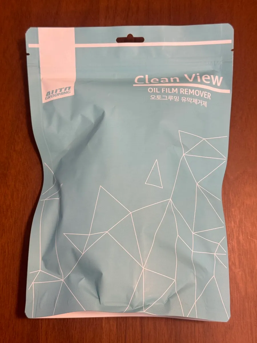 Clean View AutoGrooming oil-film remover packaging