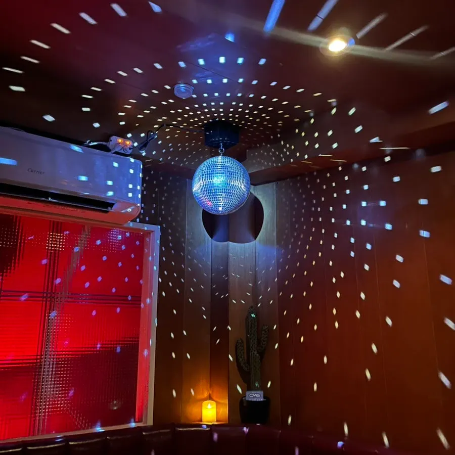 Bar seating and sound equipment at CMS Soundbar