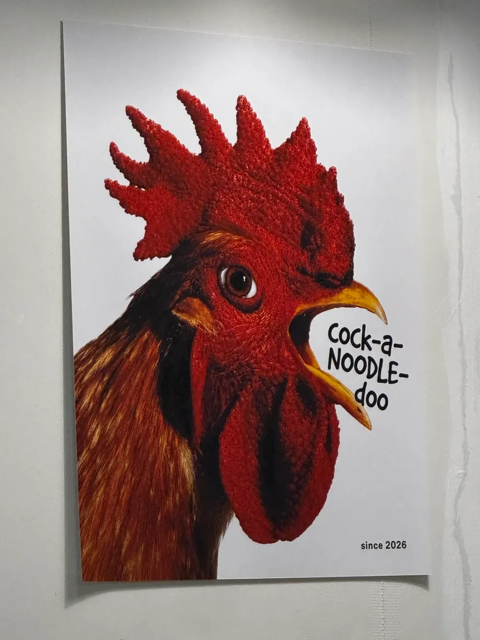Rooster character poster inside the restaurant