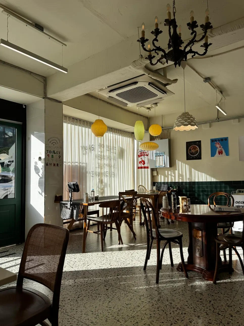 Interior of Cocker Noodle Two with sunlight streaming in