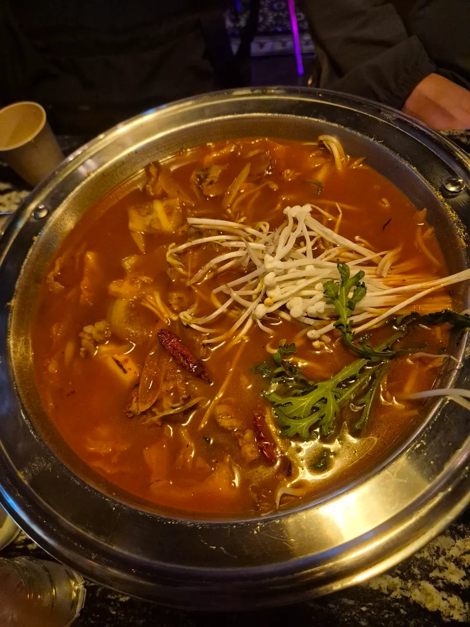 Close-up of the spicy chadol jjamppong tang broth