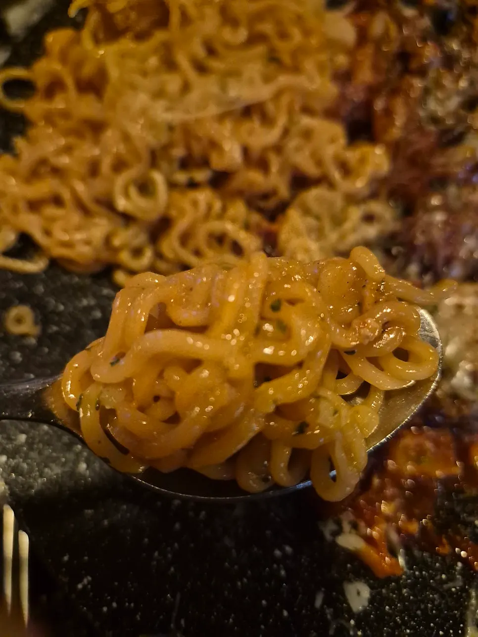 Close-up of the creamy tuumba noodles