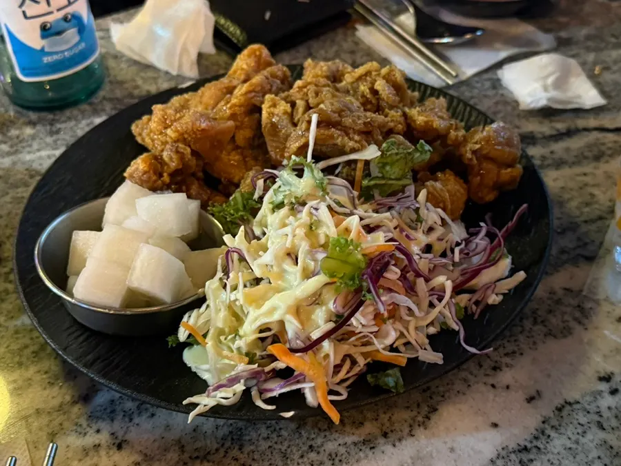 Freshly fried boneless soy garlic chicken