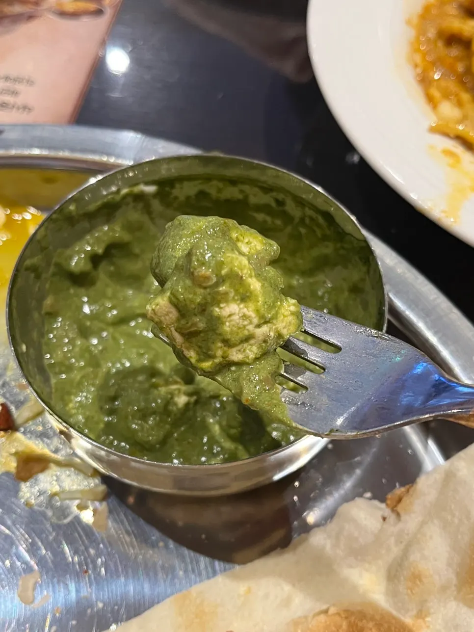 Paneer cheese inside the palak paneer