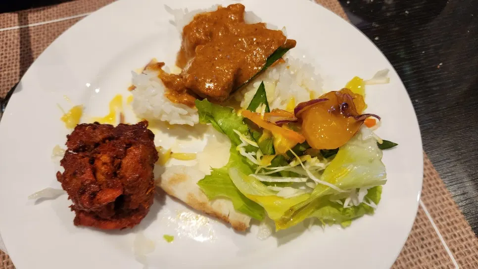 Cross-section of tandoori chicken seasoned with Indian spices