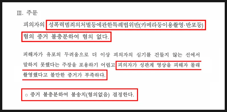 카메라등이용촬영죄 혐의없음 불송치 통지서