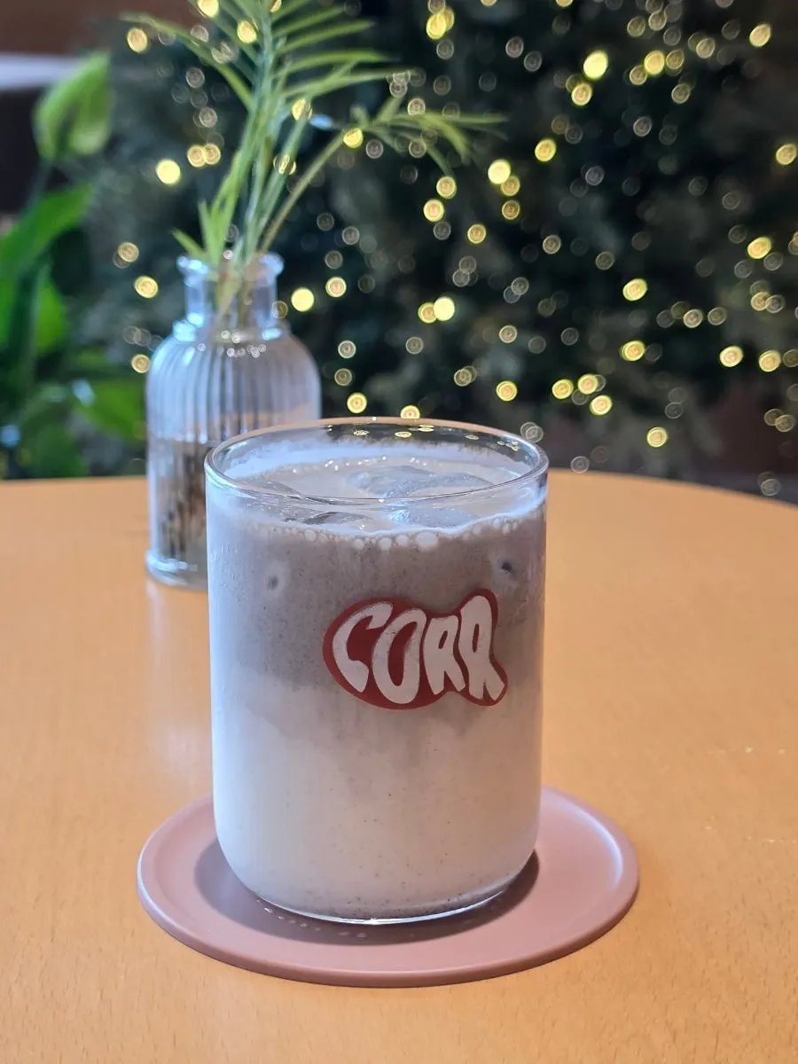 CORR's black sesame latte served unmixed