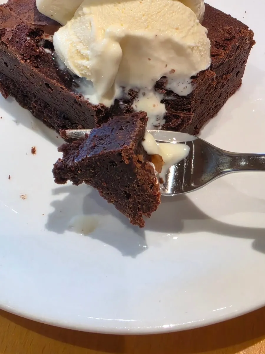 Cross-section of CORR's dense brownie cut with its special knife
