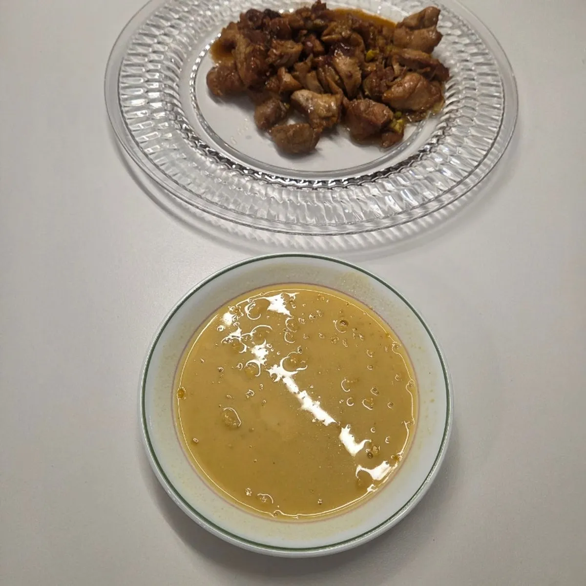 A finished bowl of corn soy cream soup