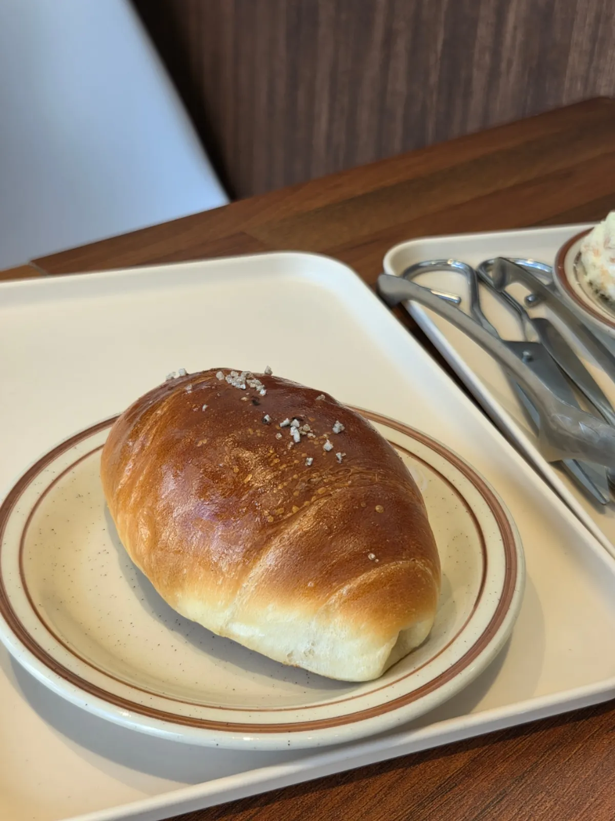 Plain salt bread and vanilla bean cream latte brunch spread