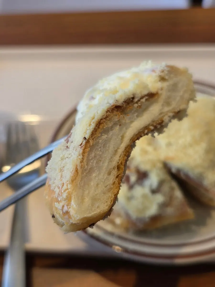 Castella salt bread and drink set on the table