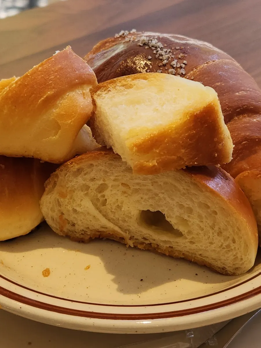 Cross-section of the salt bread cut in half