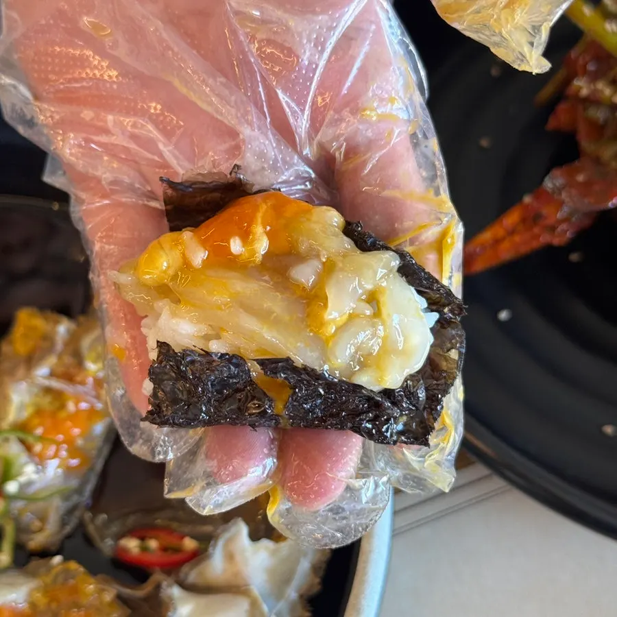 Crab meat sushi on seaweed