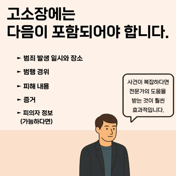 고소장에 꼭 써야 할 항목을 안내하는 이미지