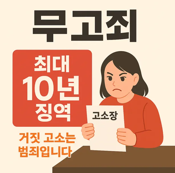 허위 고소 시 무고죄 성립과 형량을 설명하는 이미지